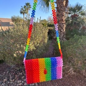 Susan Alexandra Rainbow Bright Beaded Crossbody Bag Purse